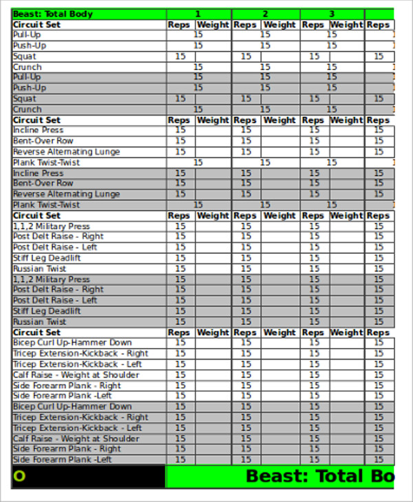 body beast workout sheets excel xls