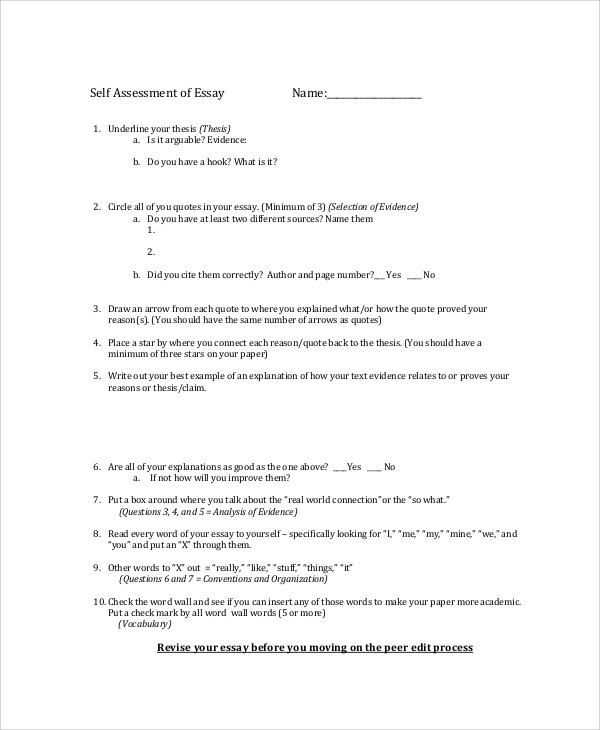 sample self assessment essay