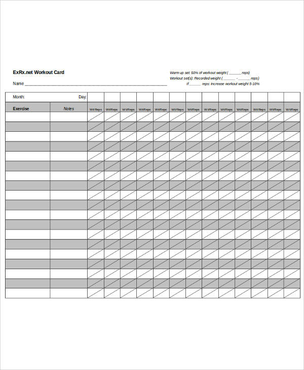 blank workout program sheet