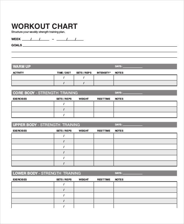 weight lifting workout program sheet