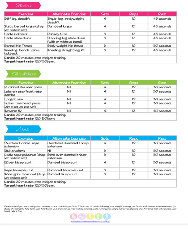 printable workout sheet for women