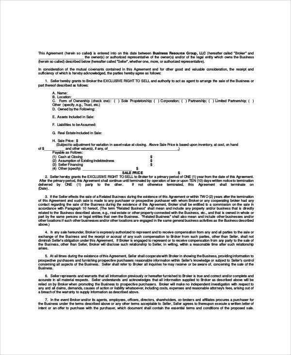 standard business listing agreement