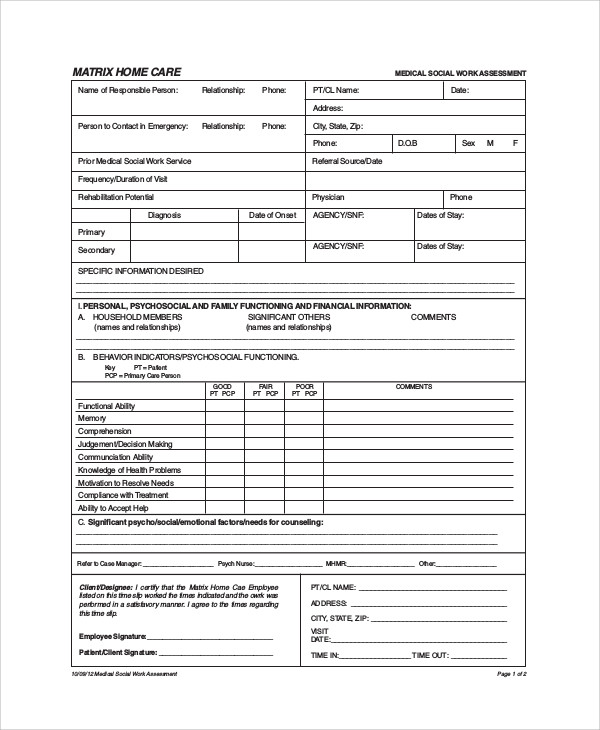 medical social work assessment forms