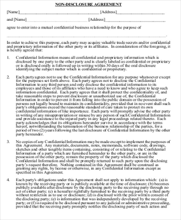 small business non disclosure agreement 1