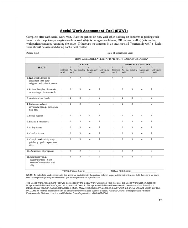 social work assessment form tool