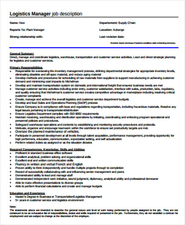 business development manager logistics job description