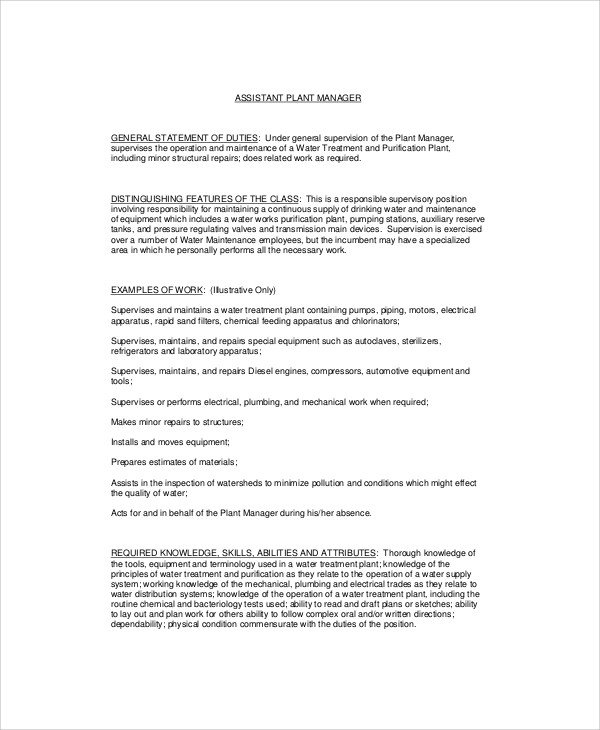 Free 8 Plant Manager Job Description Samples In Ms Word Pdf