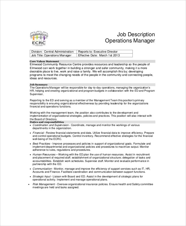 operations manager job description