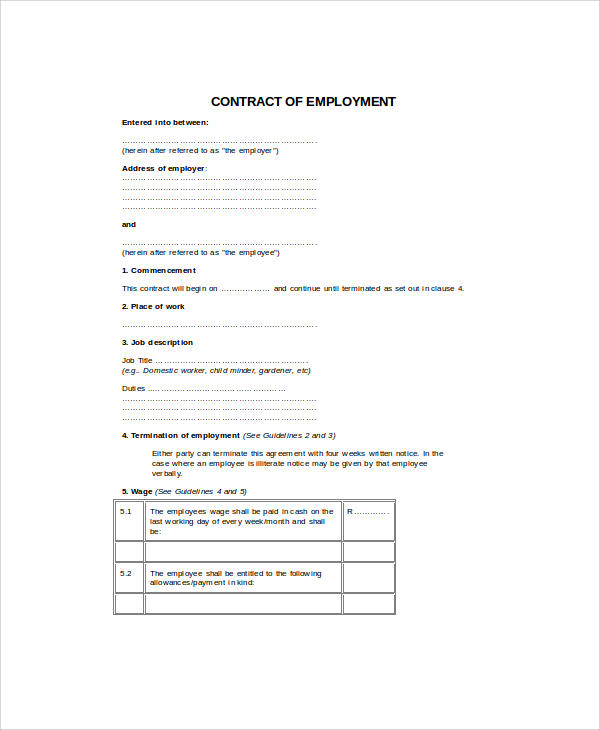 sample employee contract agreement