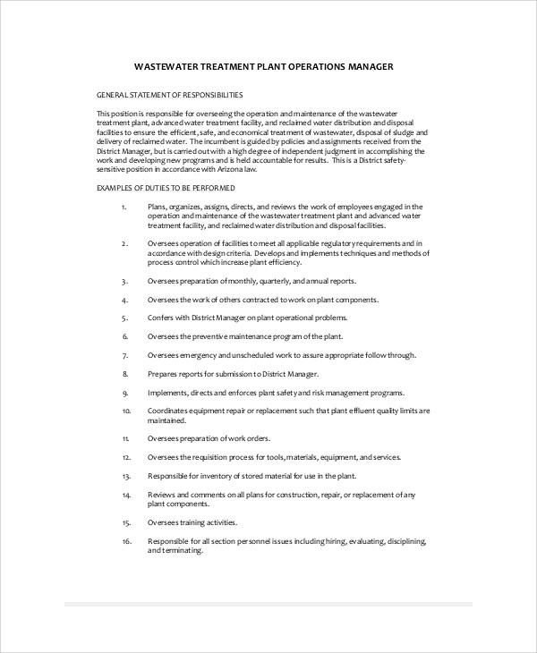 FREE 8 Plant Manager Job Description Samples In MS Word PDF