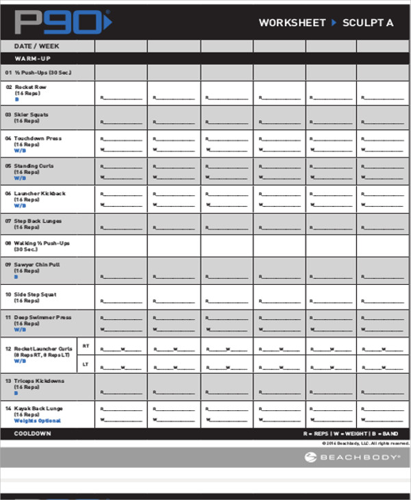 Printable Blank Body For Life Workout Sheets