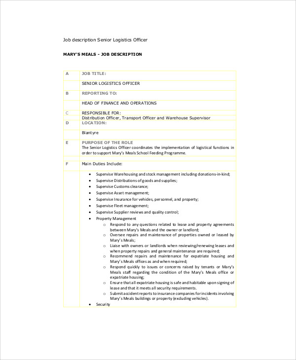 FREE 8 Logistics Officer Job Description Samples In MS Word PDF