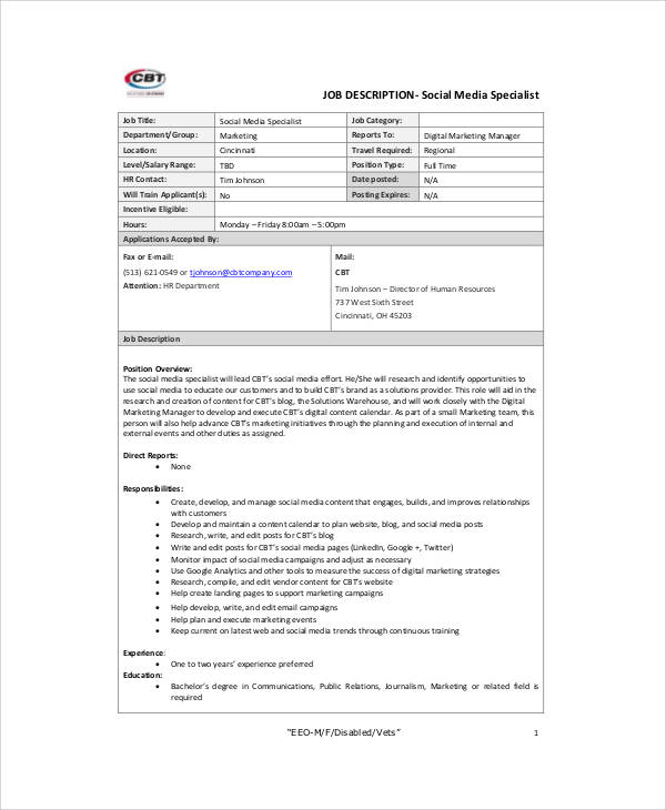 media planner specialist job description pdf