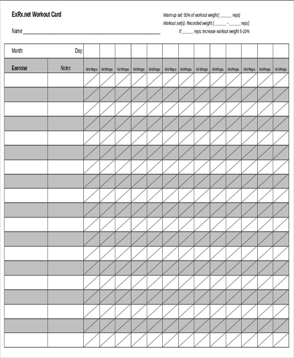 blank workout card sheet