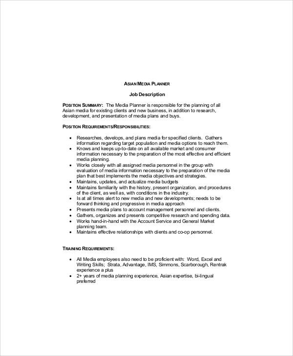 media planner job description sample
