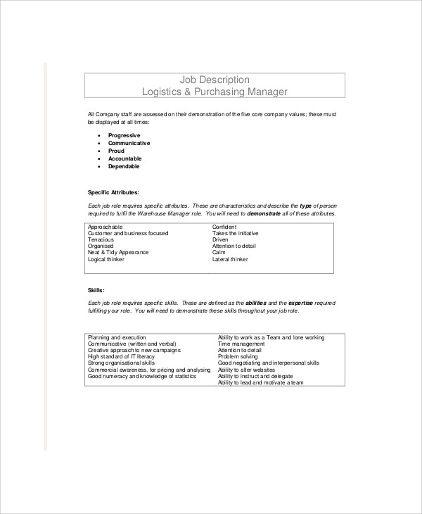 Purchasing And Logistics Job Description