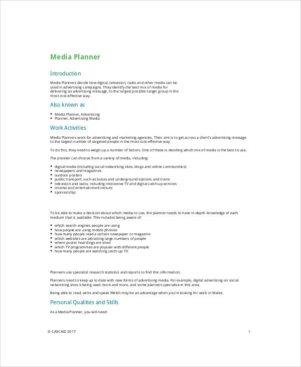 FREE 6+ Media Planner Job Description Samples in MS Word PDF