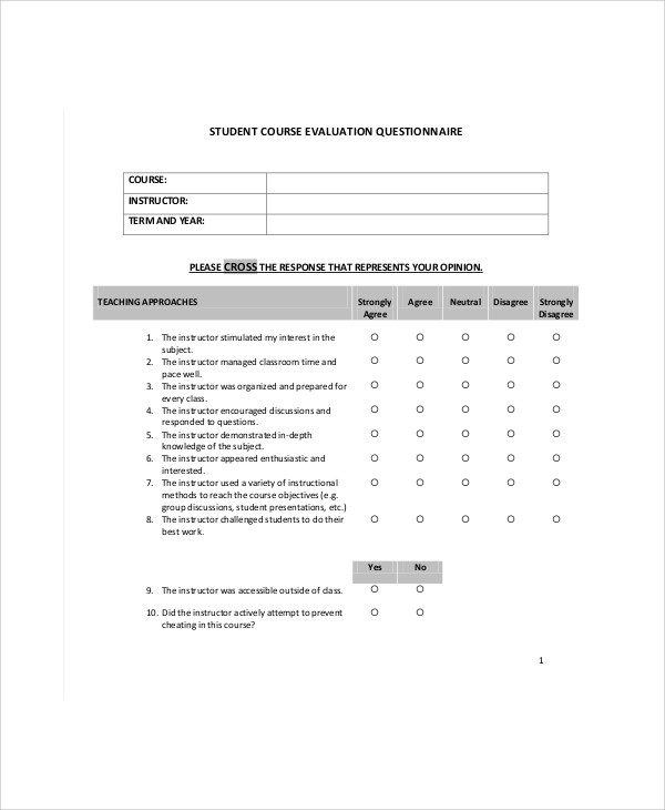 student course evaluation form