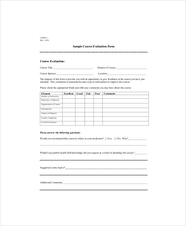 course evaluation feedback form