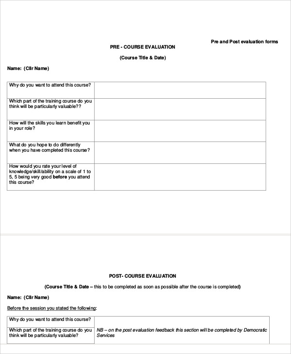 pre course evaluation form