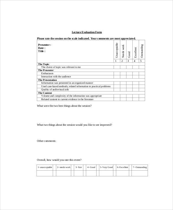 sample lecture evaluation form