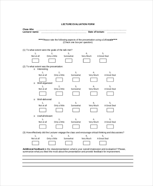 printed lecture evaluation form