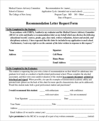 recommendation letter request form