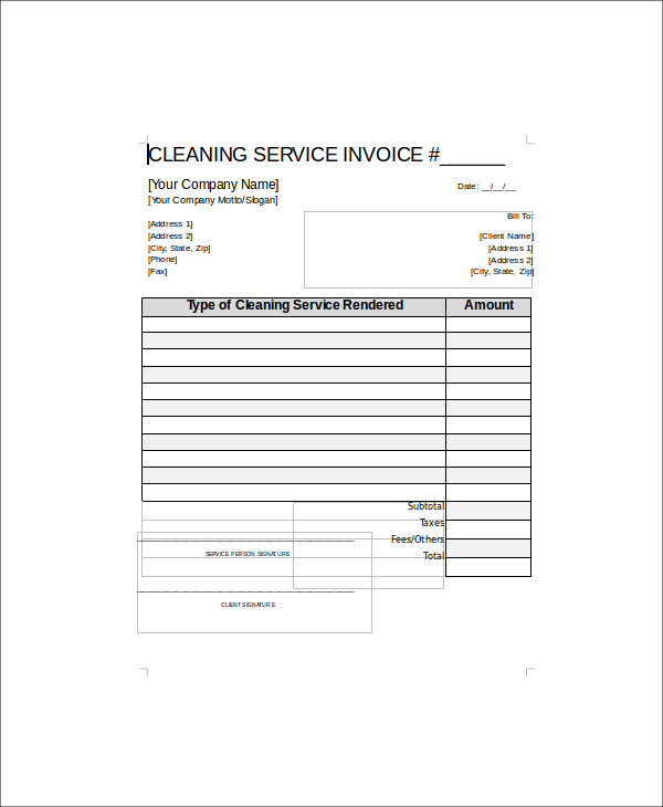 cleaning services invoice sample