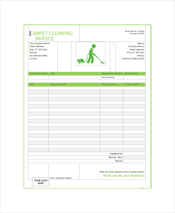 carpet cleaning service receipt