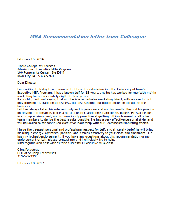 mba application letter