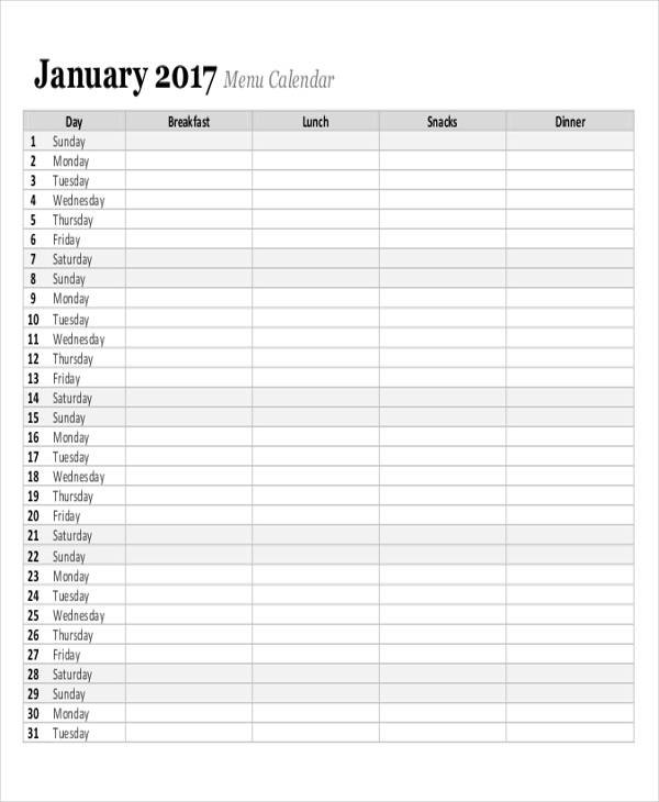meal planner sheet printable month