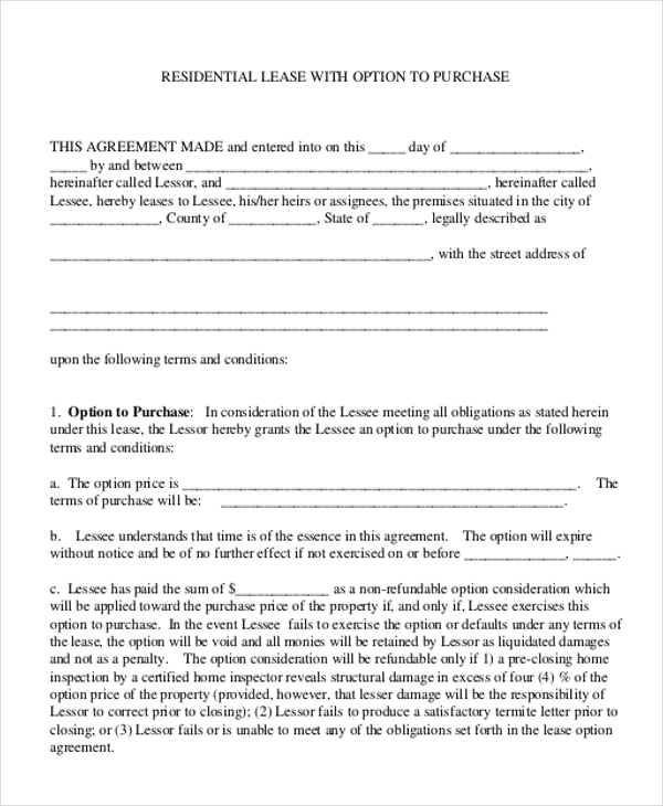 Lease To Own Contract Example