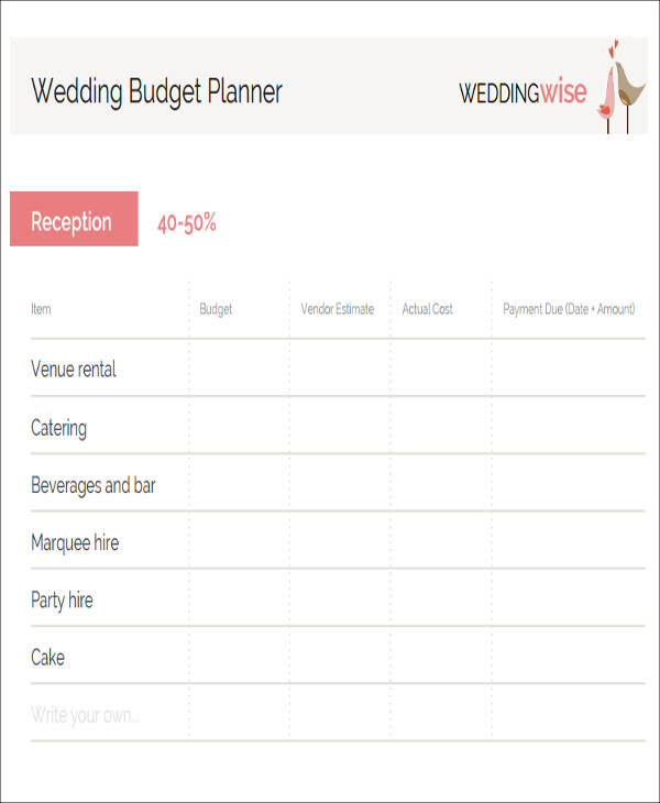 wedding budget checklist printable