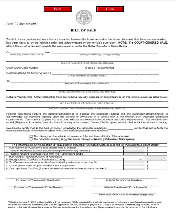 legal bill of sale example