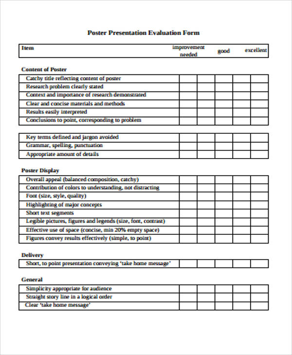 presentation evaluation criteria form