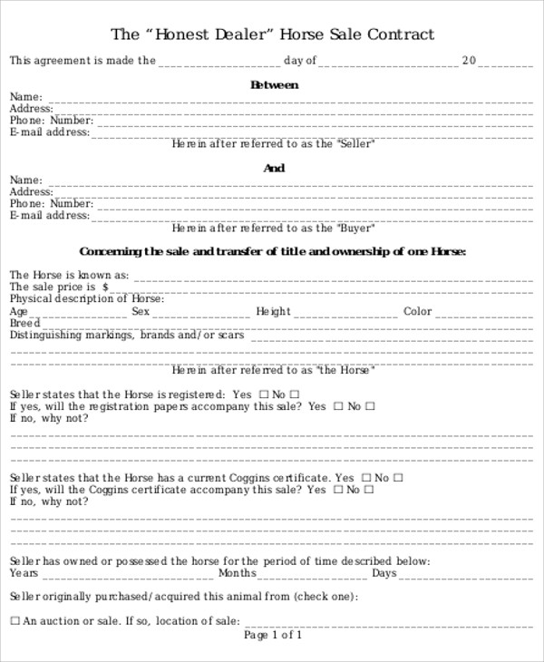 FREE 5 Sample Horse Sales Contract Templates In MS Word PDF