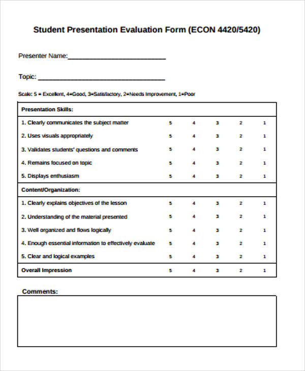 presentation mastery level 2 evaluation form