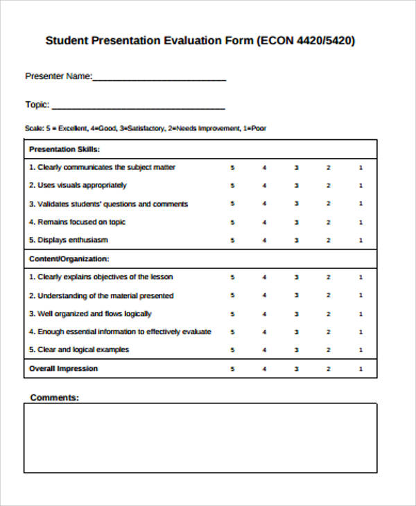 FREE Sample Presentation Evaluation Forms In PDF