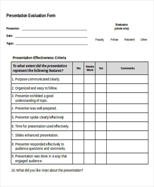 evaluation criteria for presentation