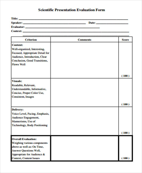 scientific presentation evaluation form