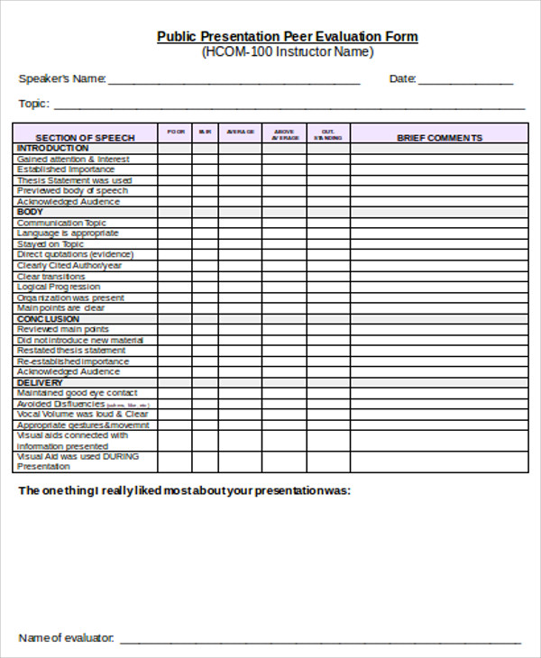 sample public presentation evaluation form