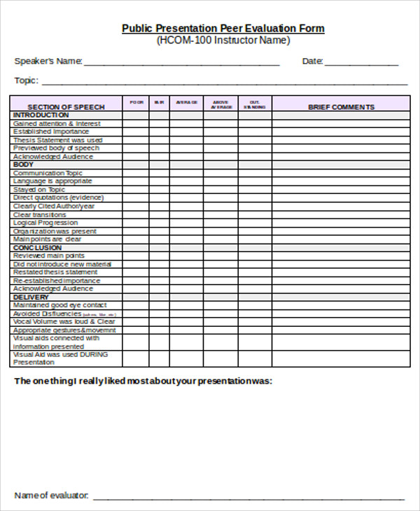 FREE 9+ Sample Presentation Evaluation Forms in MS Word