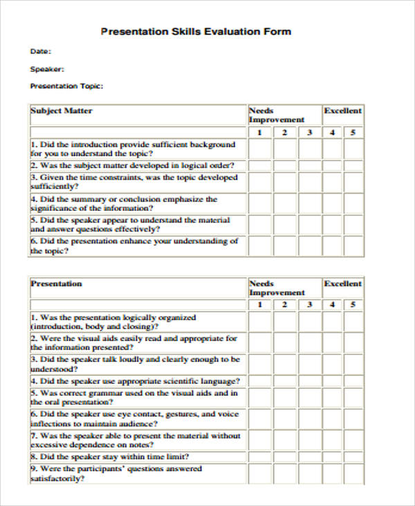 presentation skills feedback form