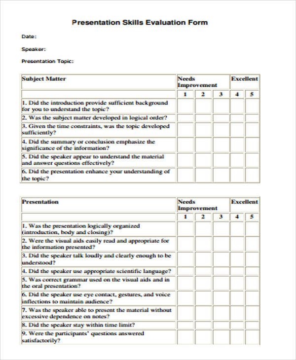 presentation skills evaluation form