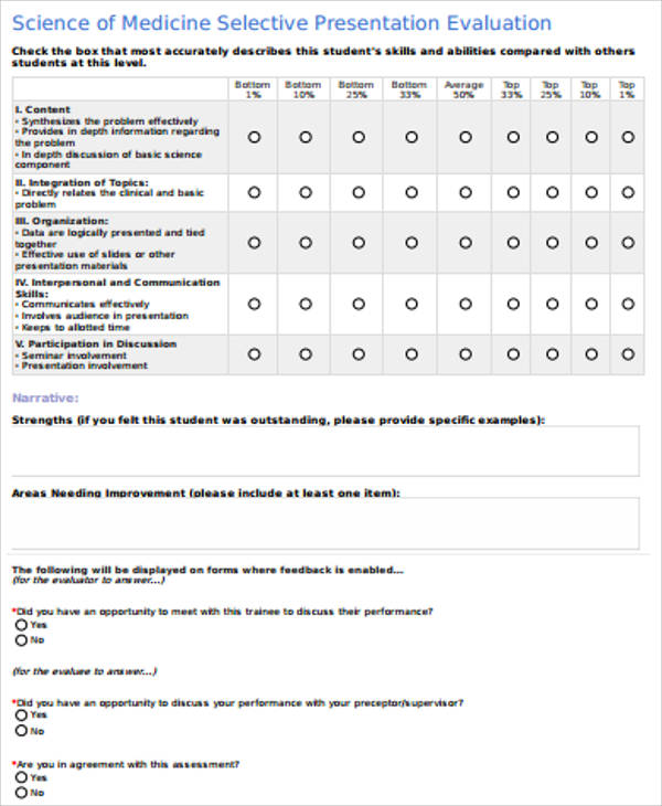 medical presentation feedback form