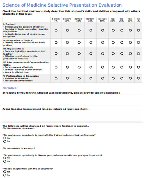 medical presentation evaluation form