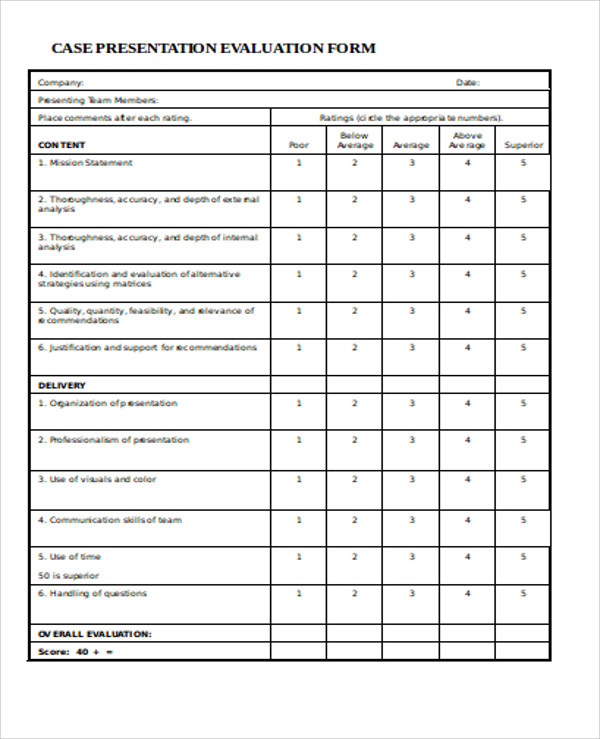 case presentation evaluation form in word