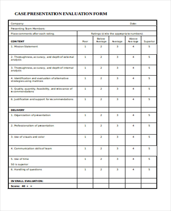 Free Sample Presentation Evaluation Forms In Ms Word