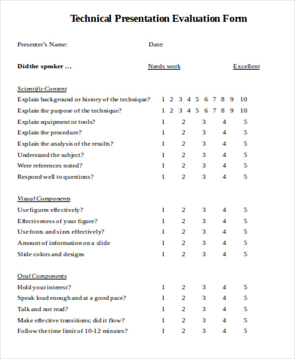 short presentation evaluation form