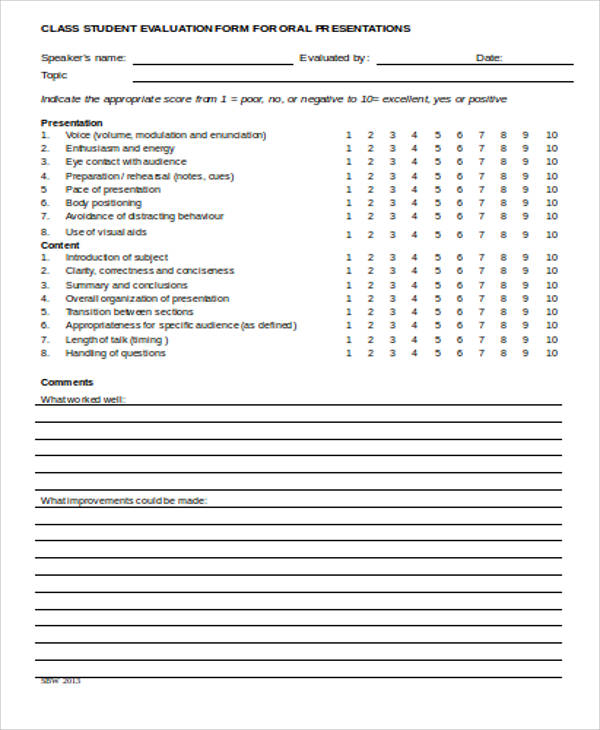 class presentation evaluation form